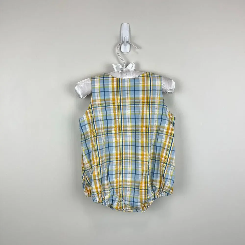 Le'ZaMe Smocked Plaid Sailboat Sunsuit Romper 6 Months